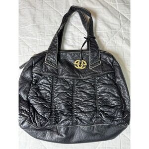 Marc Ecko Red Black Leather Shoulder Purse Tote Bag Gold Logo 12x15